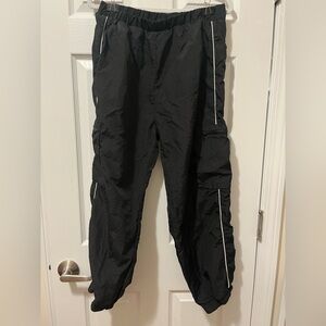 SHEIN Black Piping Parachute Cargo Pants - Size Large - High-Waisted Streetwear